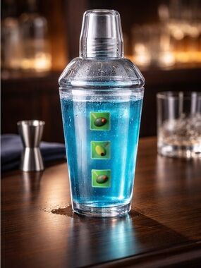 EUC Martini Shaker - Clear Glass with Olive Design - Mix Drink Mixer/Shaker